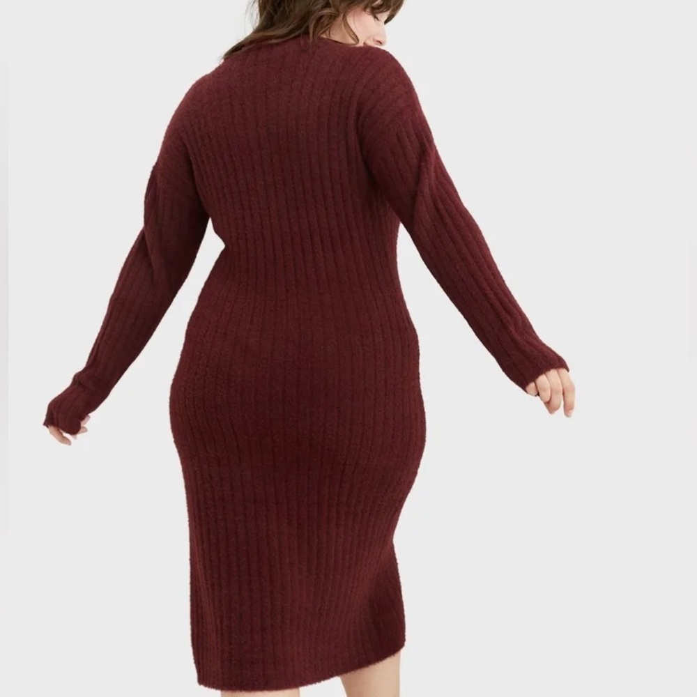 Aerie Ribbed Knit Mock Neck  Sweater Dress - Deep Burgundy - Picture 2 of 11